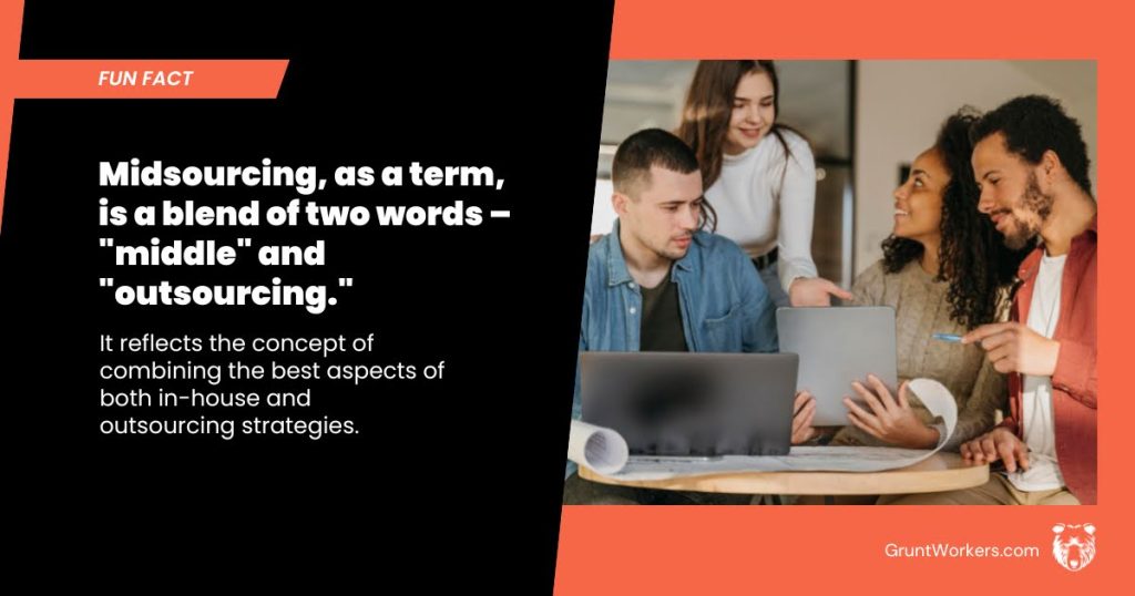 Midsourcing, as a term, is a blend of two words – middle and outsourcing. it reflects the concept of combining the best aspects of both in-house and outsourcing strategies quote inside image