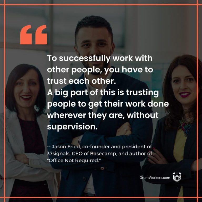 to successfully work with other people, you have to trust each other. a big part of this is trusting people to get their work done wherever they are, without supervision quote inside image by Jason Fried