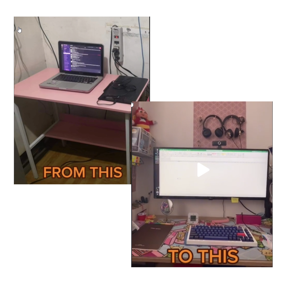 before and after comparison photo of Grunt Workers ppc specialist Annie's office work station