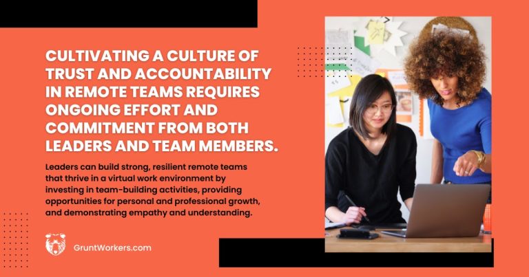 Cultivating a culture of trust and accountability in remote teams requires ongoing effort and commitment from both leaders and team members quote inside image