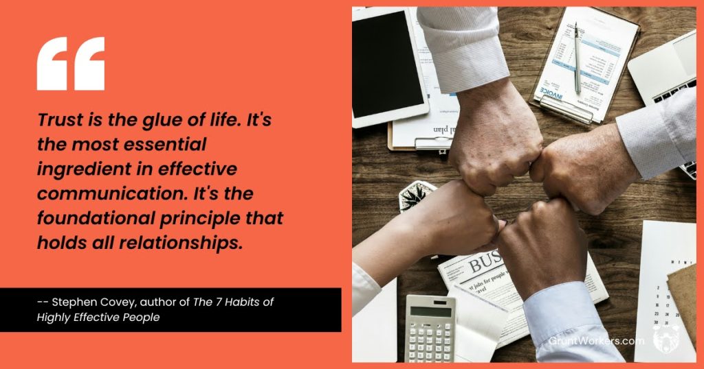 Trust is the glue of life. It's the most essential ingredient in effective communication. It's the foundational principle that holds all relationships quote inside image
