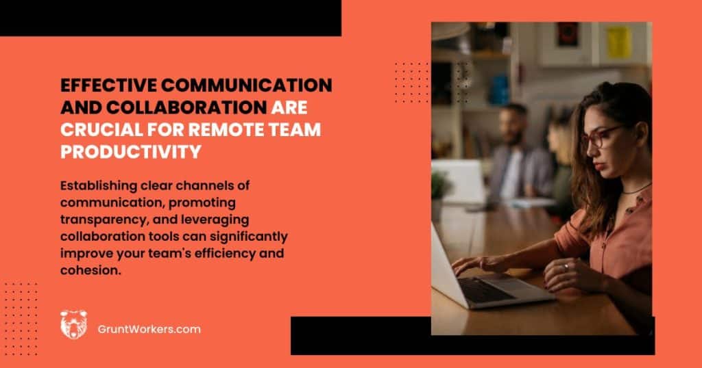Effective communication and collaboration are crucial for remote team productivity quote inside image