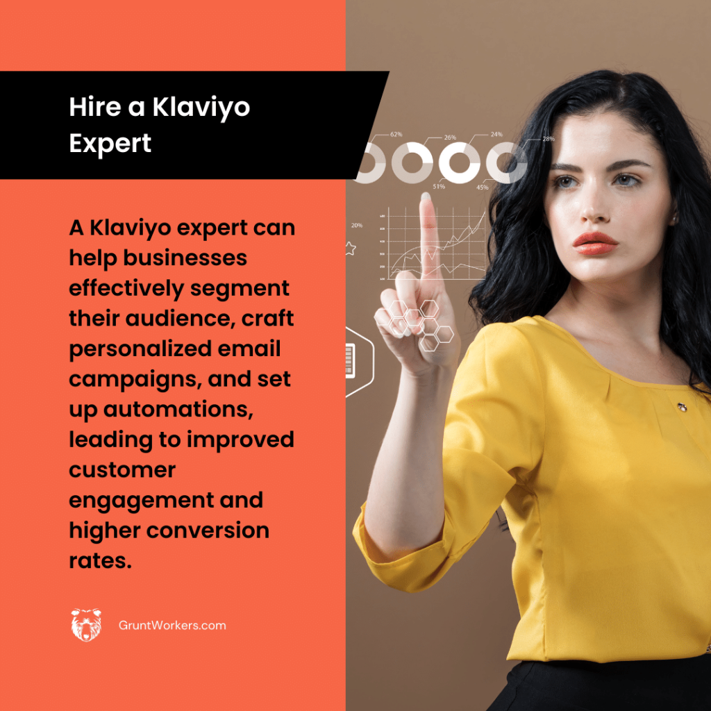 A Klaviyo expert can help businesses effectively segment their audience, craft personalized email campaigns, and set up automations, leading to improved customer engagement and higher conversion rates text in image