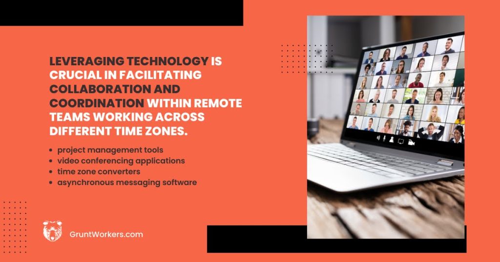 Leveraging technology is crucial in facilitating collaboration and coordination within remote teams working across different time zones quote inside image