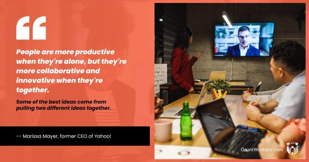 People are more productive when they're alone, but they're more collaborative and innovative when they're together quote inside image