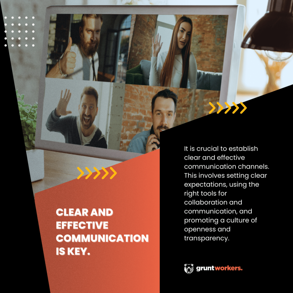 "Some best practices in managing a remote team: embrace asynchronous communication, establish regular check-ins, set guidelines for clear communication, set clear expectations, foster trust and accountability, invest in the right tools, provide support and resources, promote a strong team culture, encourage work-life balance" text in image